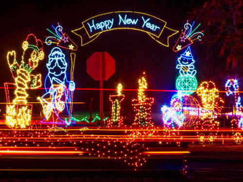 LED silhouette display with a Happy New Year sign
