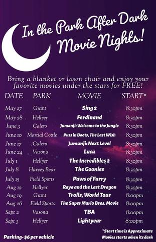 listing of 2023 summer movie nights events 