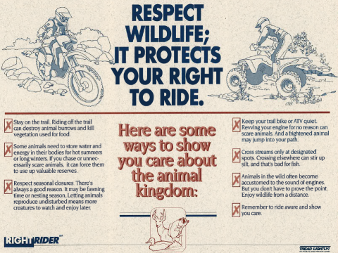 Respecting wildlife while riding a motorcycle or ATV reminder message